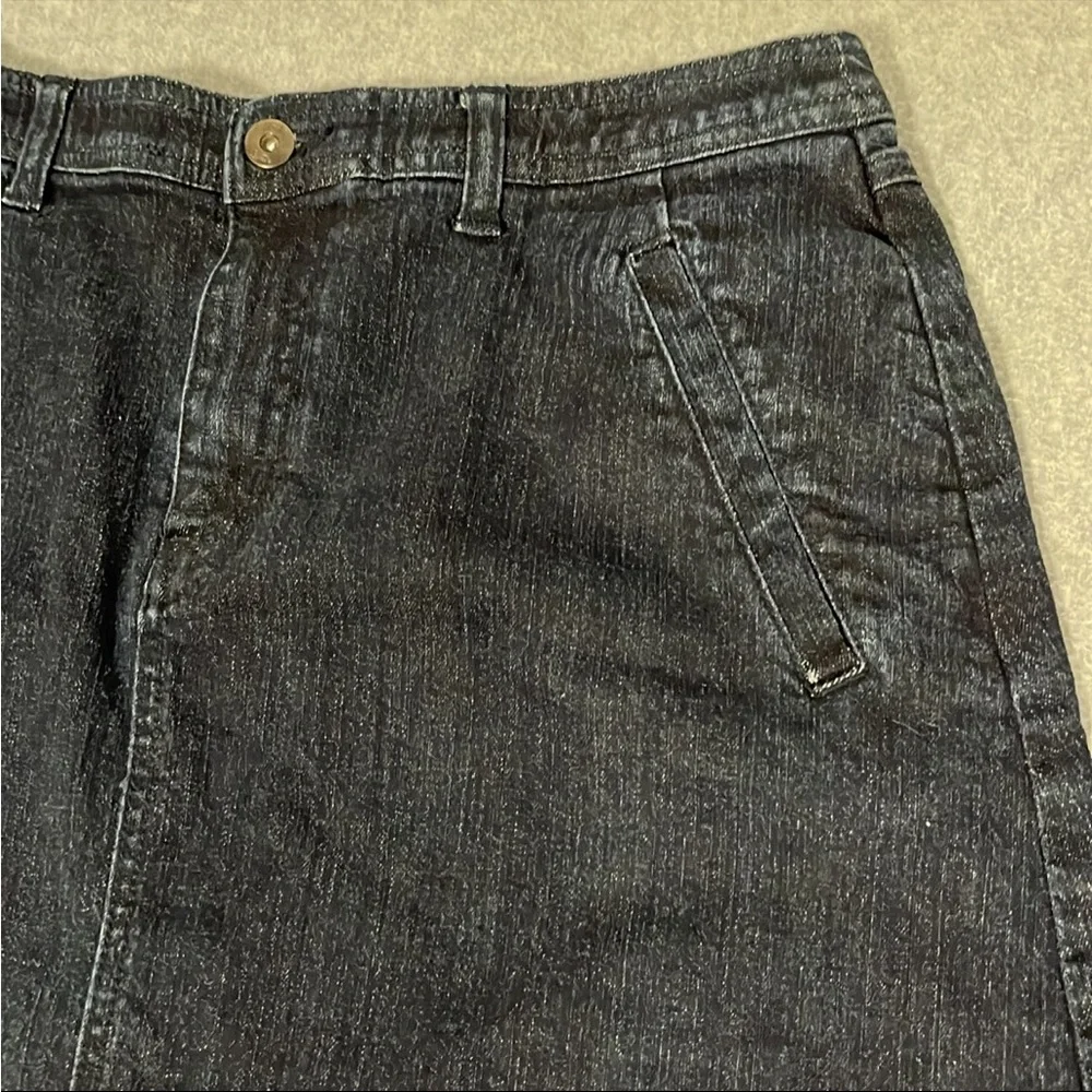 Black Midi Maxi Denim Skirt Size 10 Stretch Modest Y2K Minimalist Capsule